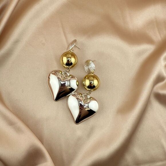Gold & Silver Heart Statement Earrings – Bold & Elegant. Trendy! - Picture 14 of 14